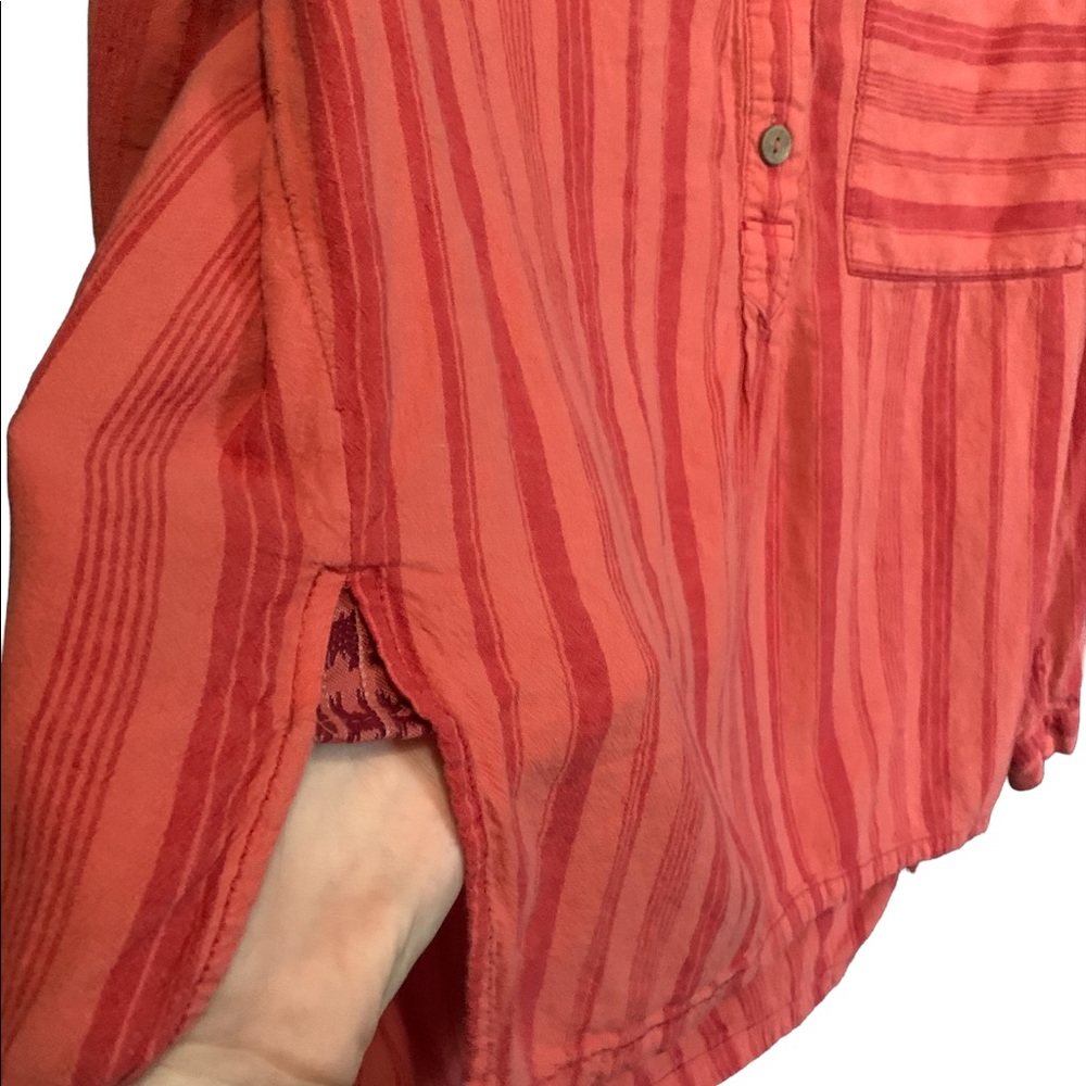 We the Free Red Striped Popover Linen Top Sz XS Oversized OB1103979 Summer Haze - Picture 2 of 7
